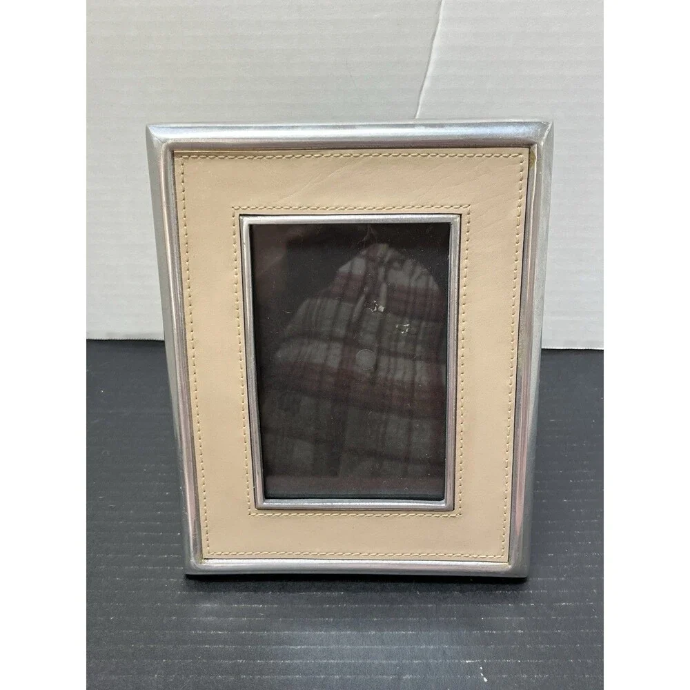 Three Contemporary Luxe Stitched Leather & Brushed Silver Picture Frame 4 x 6